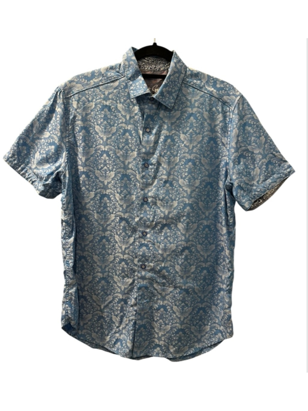 Robert Graham Bayview Shirt Men Medium M Blue Damask Paisley SS Button Up Luxury